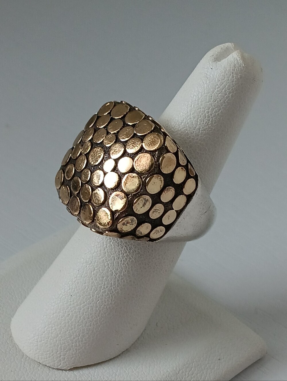 John Hardy Sterling Silver & 18k Gold Dots Collection Square Domed Ring Size 7US